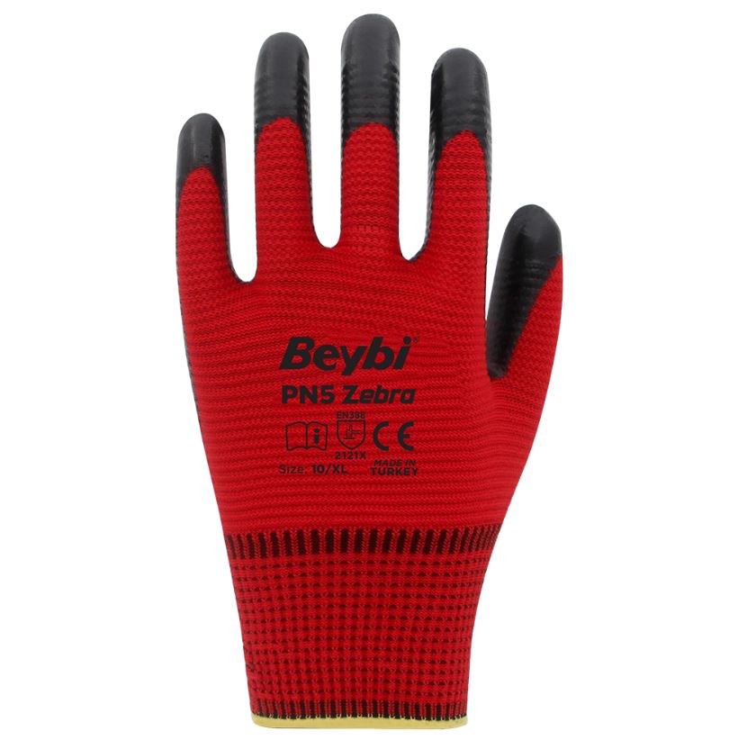 BEYBİ PN5 ZEBRA POLYESTER ÖRME NİTRİL ELDİVEN NO:10